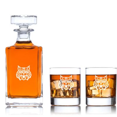 Engraved Arizon Wildcats - Personalized Classic Decanter Set with Old Fashioned Whiskey Glasses