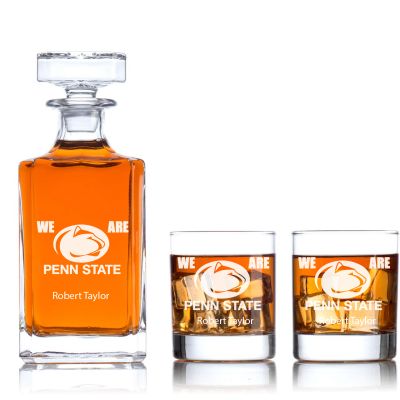 Engraved We Are Penn State - Personalized Classic Decanter Set with Old Fashioned Whiskey Glasses