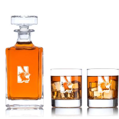 Engraved Northwestern University - Personalized Classic Decanter Set with Old Fashioned Whiskey Glasses