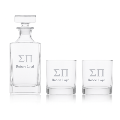 Custom Engraved Sigma Pi - Personalized Classic Decanter Set with Whiskey Glasses