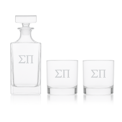 Custom Engraved Sigma Pi - Personalized Classic Decanter Set with Whiskey Glasses