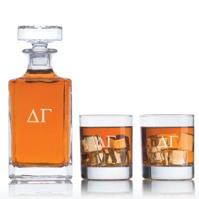 Custom Engraved Delta Gamma - Personalized Classic Decanter Set with Whiskey Glasses