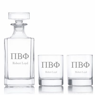 Custom Engraved Pi Beta Phi - Personalized Classic Decanter Set with Whiskey Glasses
