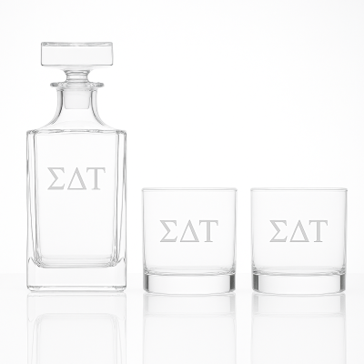 Custom Engraved Sigma Delta Tau - Personalized Classic Decanter Set with Whiskey Glasses