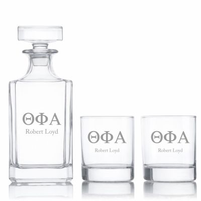Custom Engraved Theta Phi Alpha - Personalized Classic Decanter Set with Whiskey Glasses
