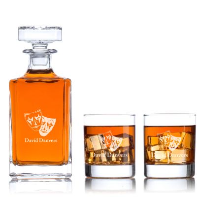 Custom Engraved Joker Face Mask - Personalized Classic Decanter Set with Whiskey Glasses