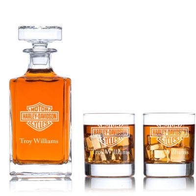 Custom Engraved Motor Harley Davidson Cycles - Personalized Classic Decanter Set with Whiskey Glasses