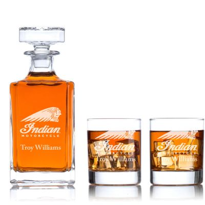 Custom Engraved Indian Motorcycle Logo - Personalized Classic Decanter Set with Whiskey Glasses