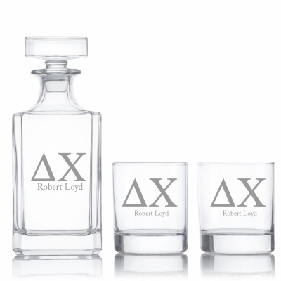 Custom Engraved Delta Chi - Personalized Classic Decanter Set with Whiskey Glasses