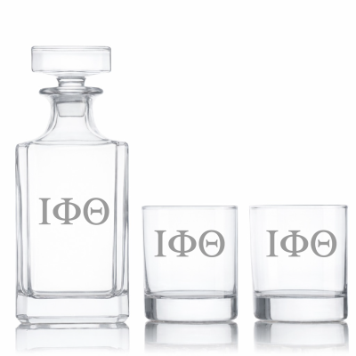 Custom Engraved Iota Phi Theta - Personalized Classic Decanter Set with Whiskey Glasses