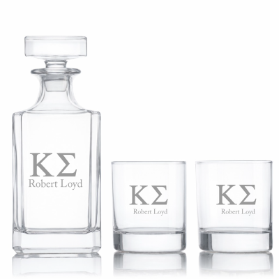 Custom Engraved Kappa Sigma - Personalized Classic Decanter Set with Whiskey Glasses
