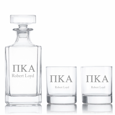 Custom Engraved Pi Kappa Alpha - Personalized Classic Decanter Set with Whiskey Glasses