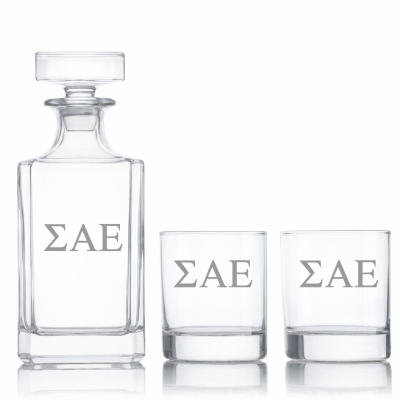 Custom Engraved Sigma Alpha Epsilon - Personalized Classic Decanter Set with Whiskey Glasses