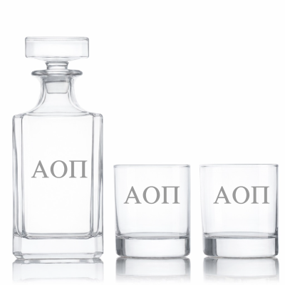 Custom Engraved Alpha Omicron Pi - Personalized Classic Decanter Set with Whiskey Glasses