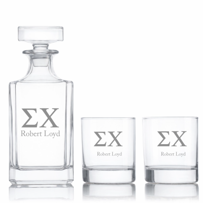 Custom Engraved Sigma Chi - Personalized Classic Decanter Set with Whiskey Glasses