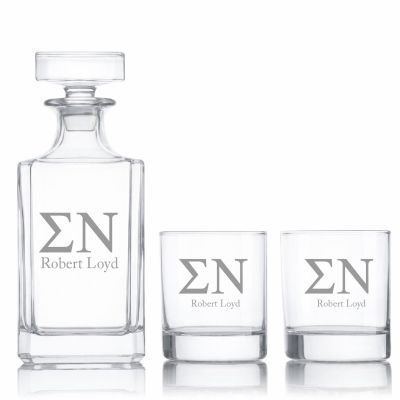 Custom Engraved Sigma Nu - Personalized Classic Decanter Set with Whiskey Glasses
