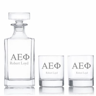 Custom Engraved Alpha Epsilon Phi - Personalized Classic Decanter Set with Whiskey Glasses