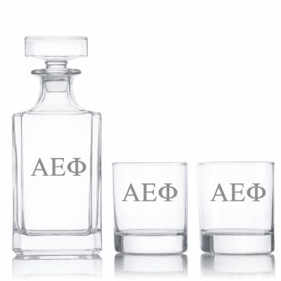 Custom Engraved Alpha Epsilon Phi - Personalized Classic Decanter Set with Whiskey Glasses