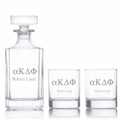 Custom Engraved Alpha Kappa Delta Phi - Personalized Classic Decanter Set with Whiskey Glasses