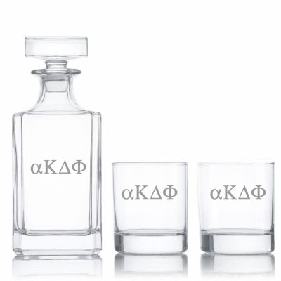 Custom Engraved Alpha Kappa Delta Phi - Personalized Classic Decanter Set with Whiskey Glasses