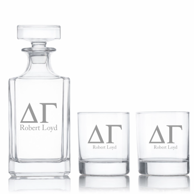 Custom Engraved Delta Gamma - Personalized Classic Decanter Set with Whiskey Glasses