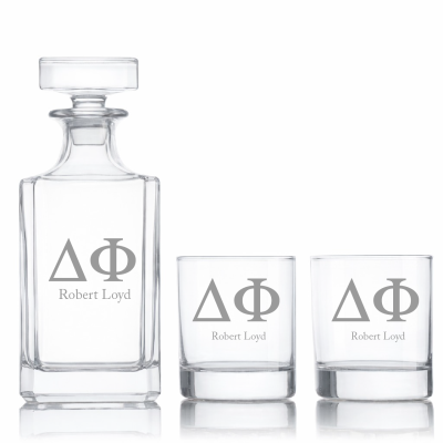 Custom Engraved Delta Zeta - Personalized Classic Decanter Set with Whiskey Glasses