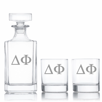 Custom Engraved Delta Zeta - Personalized Classic Decanter Set with Whiskey Glasses