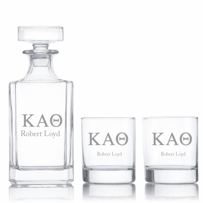 Custom Engraved Kappa Alpha Theta - Personalized Classic Decanter Set with Whiskey Glasses