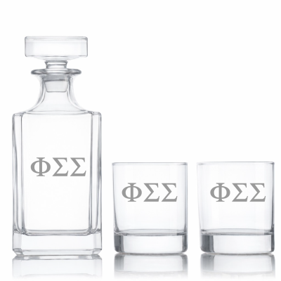 Custom Engraved Phi Sigma Sigma - Personalized Classic Decanter Set with Whiskey Glasses