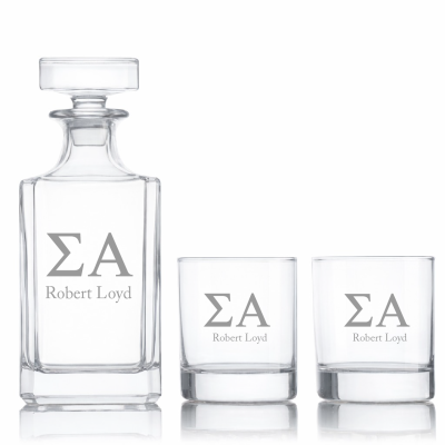 Custom Engraved Sigma Alpha - Personalized Classic Decanter Set with Whiskey Glasses