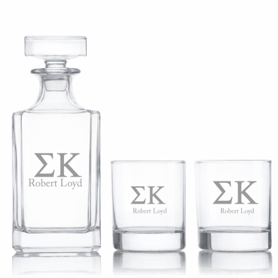 Custom Engraved Sigma Kappa - Personalized Classic Decanter Set with Whiskey Glasses