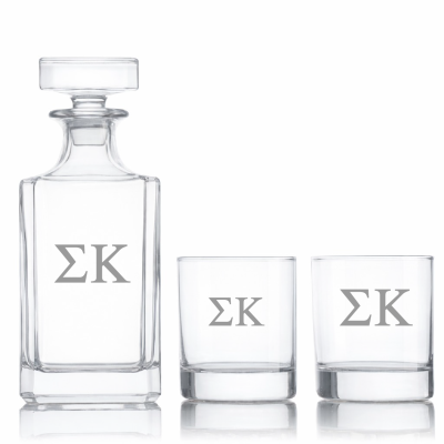 Custom Engraved Sigma Kappa - Personalized Classic Decanter Set with Whiskey Glasses