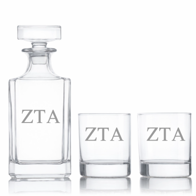 Custom Engraved Zeta Tau Alpha - Personalized Classic Decanter Set with Whiskey Glasses