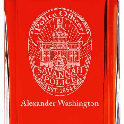 Custom Engraved Police Badges  - Personalized Whiskey Decanter Set In Wood Gift Box - Savannah Police