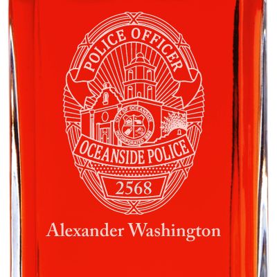 Custom Engraved - Police Badges - Personalized Whiskey Decanter In Wood Gift Box - Oceanside CA Police Badge