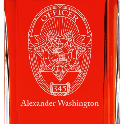 Custom Engraved - Police Badges - Personalized Whiskey Decanter In Wood Gift Box - Santa Ana CA Police Badge