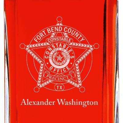 Custom Engraved Police Badges  - Personalized Whiskey Decanter Set In Wood Gift Box - Fort Bend TX Constable's Office Badge