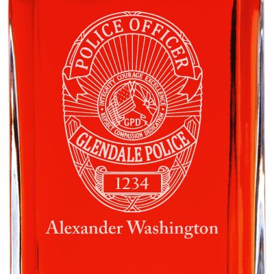 Custom Engraved - Police Badges - Personalized Whiskey Decanter In Wood Gift Box - Glendale CA Police Badge