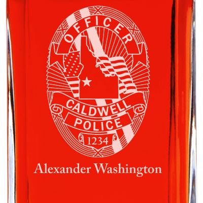 Custom Engraved - Police Badges - Personalized Whiskey Decanter In Wood Gift Box - Caldwell ID Police Badge