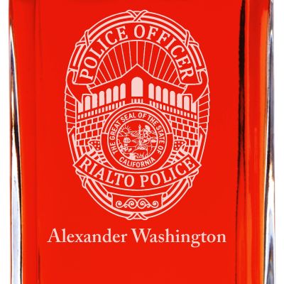 Custom Engraved - Police Badges - Personalized Whiskey Decanter In Wood Gift Box - Rialto CA Police Badge