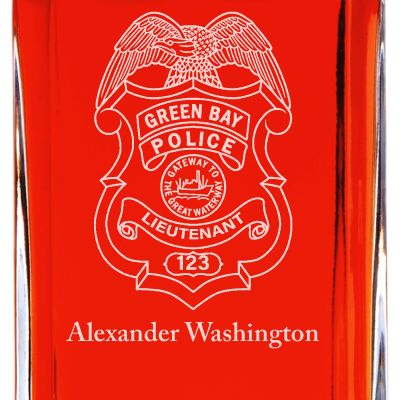 Custom Engraved - Police Badges - Personalized Whiskey Decanter In Wood Gift Box - Green Bay WI Police Badge