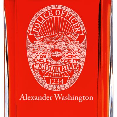 Custom Engraved - Police Badges - Personalized Whiskey Decanter In Wood Gift Box - Monrovia CA Police Badge