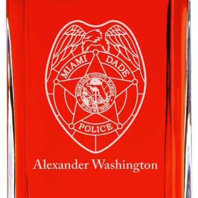 Custom Engraved Police Badges  - Personalized Whiskey Decanter Set In Wood Gift Box - Miami-Dade Police Badge