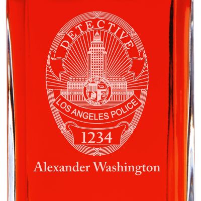 Custom Engraved Police Badges  - Personalized Whiskey Decanter Set In Wood Gift Box - LA Detective Police Badge