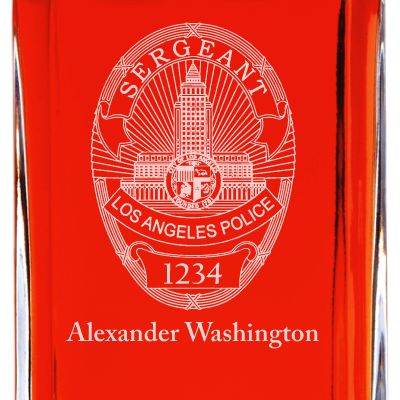 Custom Engraved Police Badges  - Personalized Whiskey Decanter Set In Wood Gift Box - LA Sergeant Police Badge