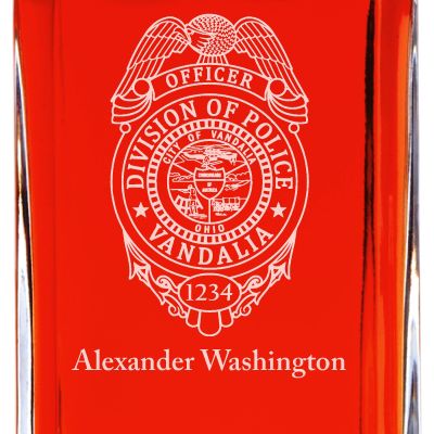 Custom Engraved - Police Badges - Personalized Whiskey Decanter In Wood Gift Box - Vandalia OH Police Badge