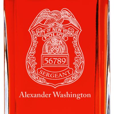 Custom Engraved Police Badges  - Personalized Whiskey Decanter Set In Wood Gift Box - City of New York Police Badge