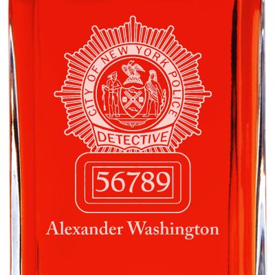 Custom Engraved - Police Badges - Personalized Whiskey Decanter In Wood Gift Box - City of New York Police Detective Badge