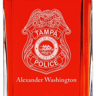 Custom Engraved Police Badges  - Personalized Whiskey Decanter Set In Wood Gift Box - Tampa Police Badge