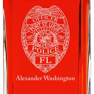 Custom Engraved - Police Badges - Personalized Whiskey Decanter In Wood Gift Box - Port St. Lucie Police Badge